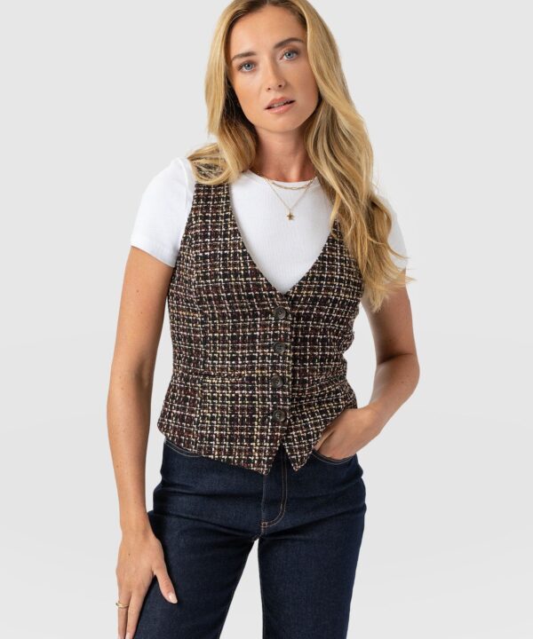Astrid Waistcoat - Black/Burgundy/Gold Boucle