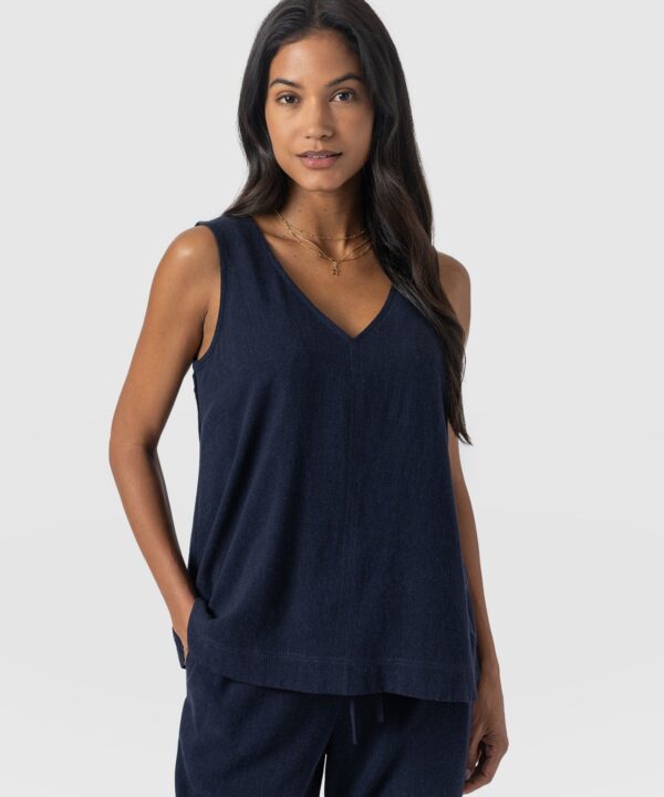 Corinne Linen V Neck Tunic - Navy