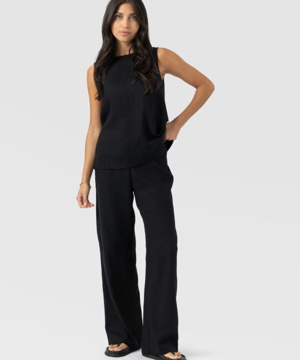 Corinne Wide Leg Linen Pant - Black