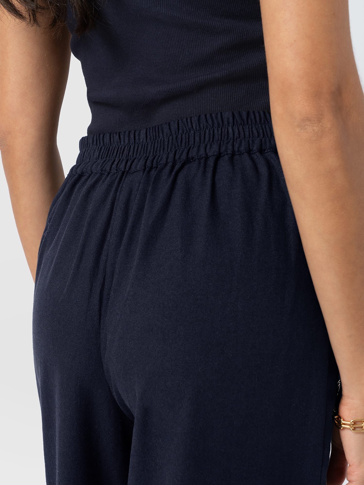 Corinne Wide Leg Linen Pant - Navy - Image 5