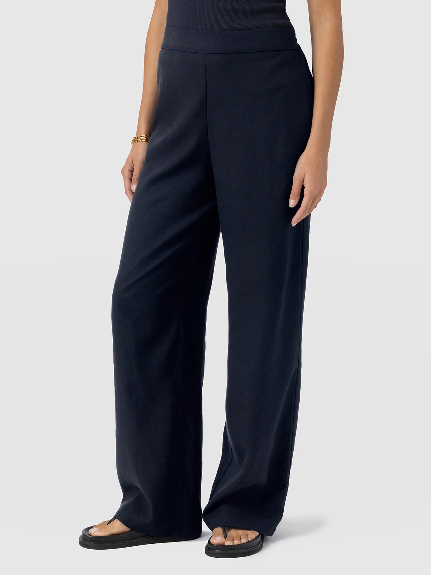Corinne Wide Leg Linen Pant - Navy - Image 2