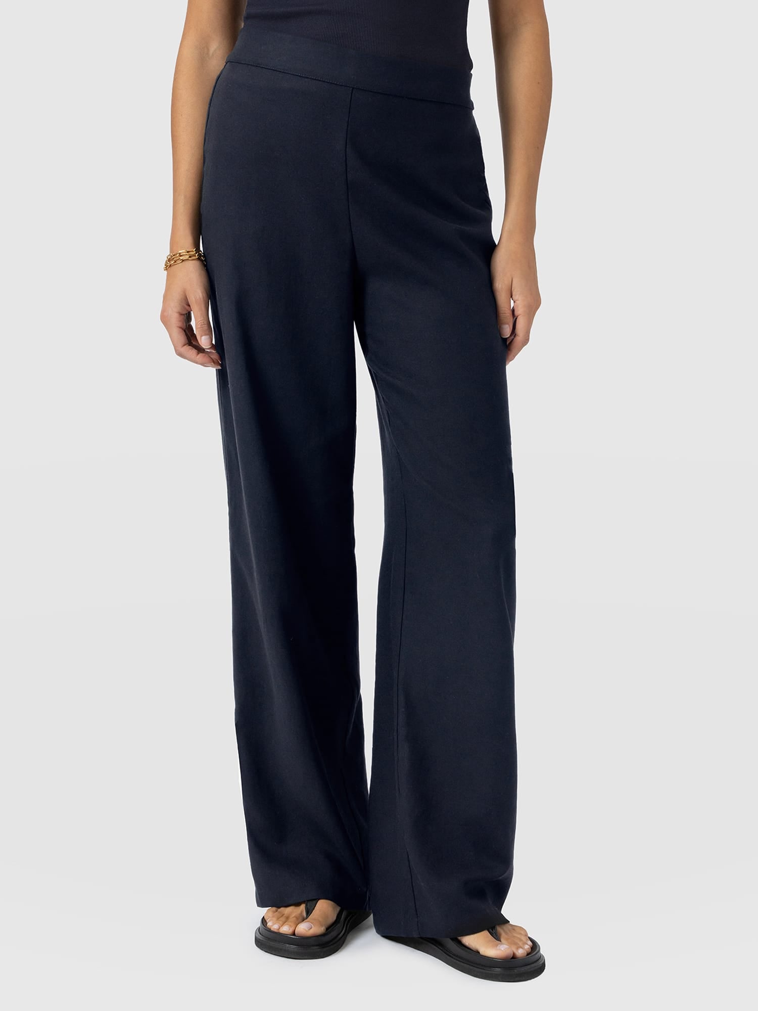 Corinne Wide Leg Linen Pant - Navy - Image 4
