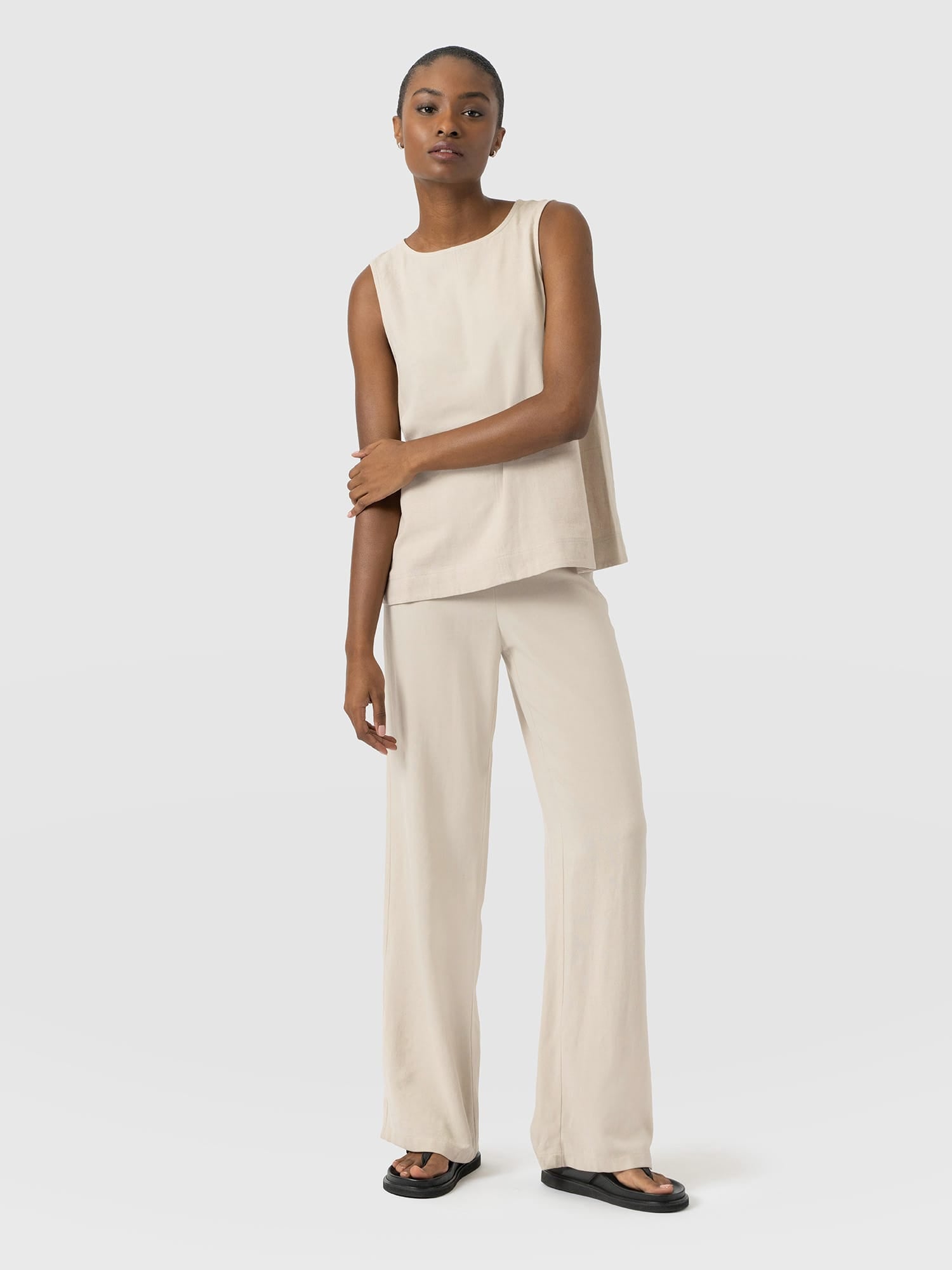 Corinne Wide Leg Linen Pant - Oatmeal - Image 3