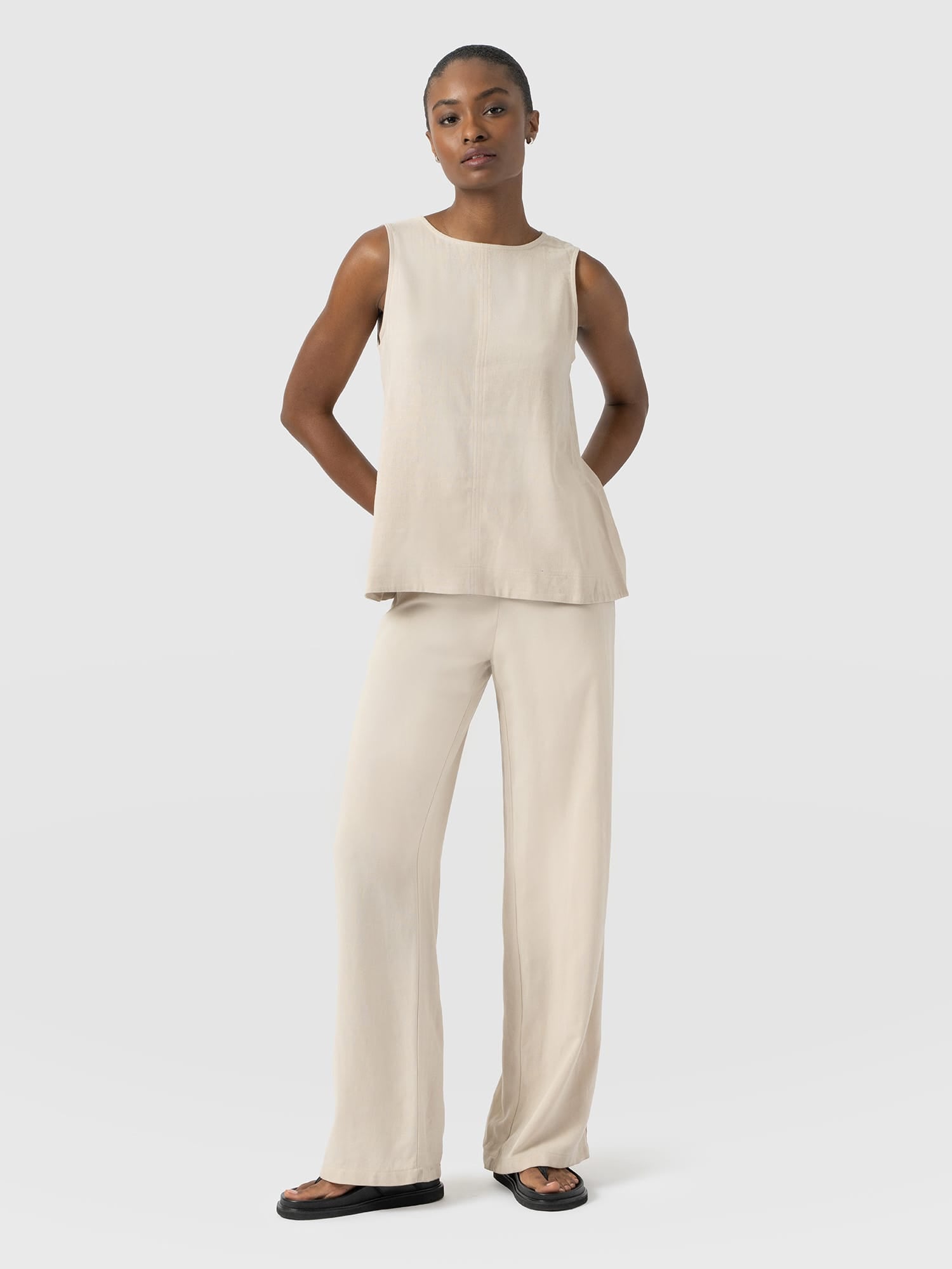 Corinne Wide Leg Linen Pant - Oatmeal