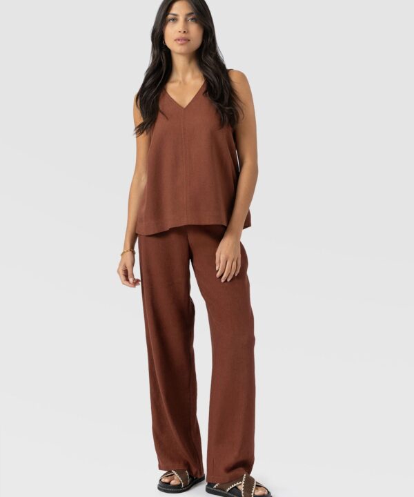 Corinne Wide Leg Linen Pant - Russet Brown