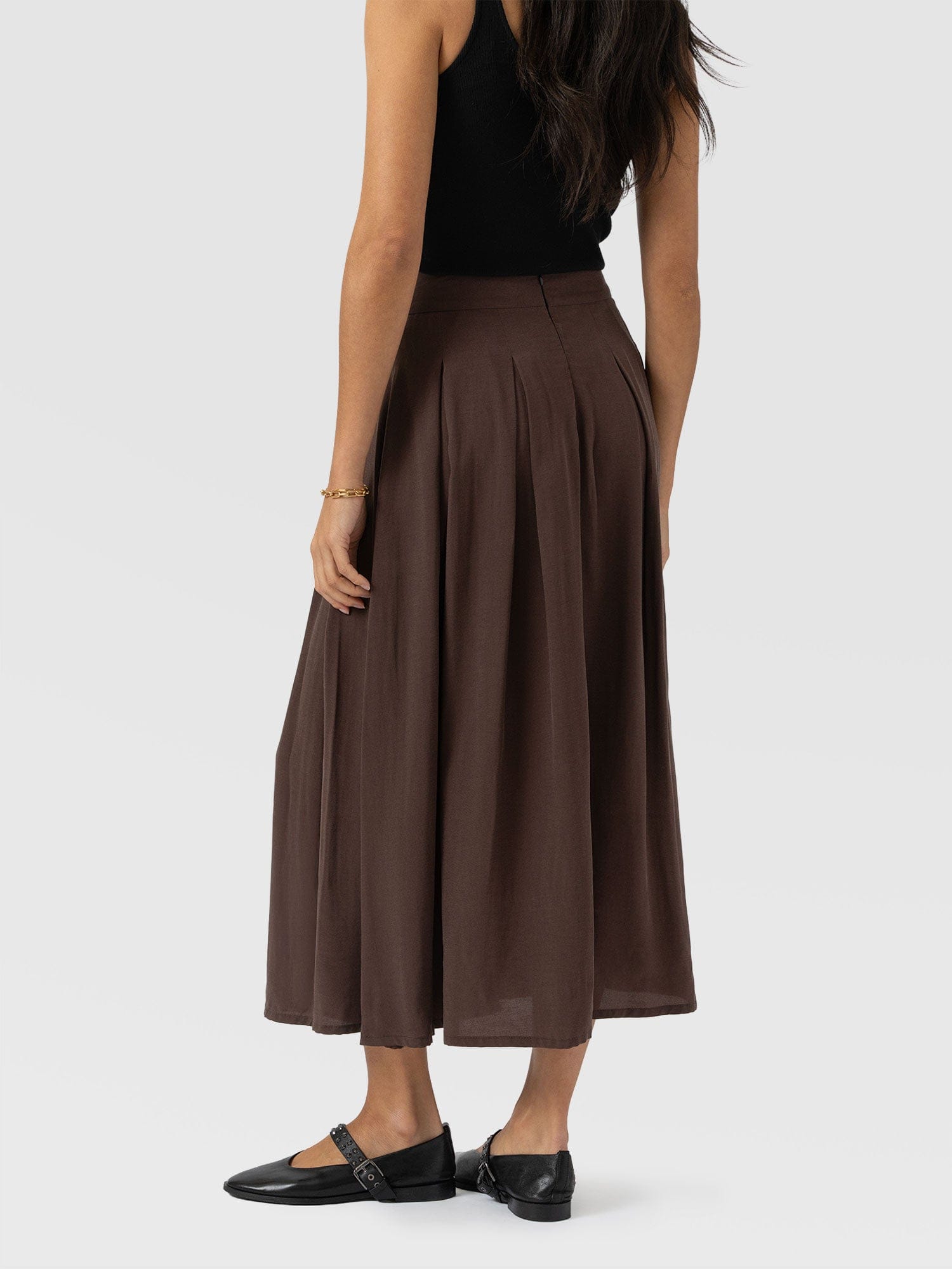Eliza Pleated Skirt - Brown - Image 6