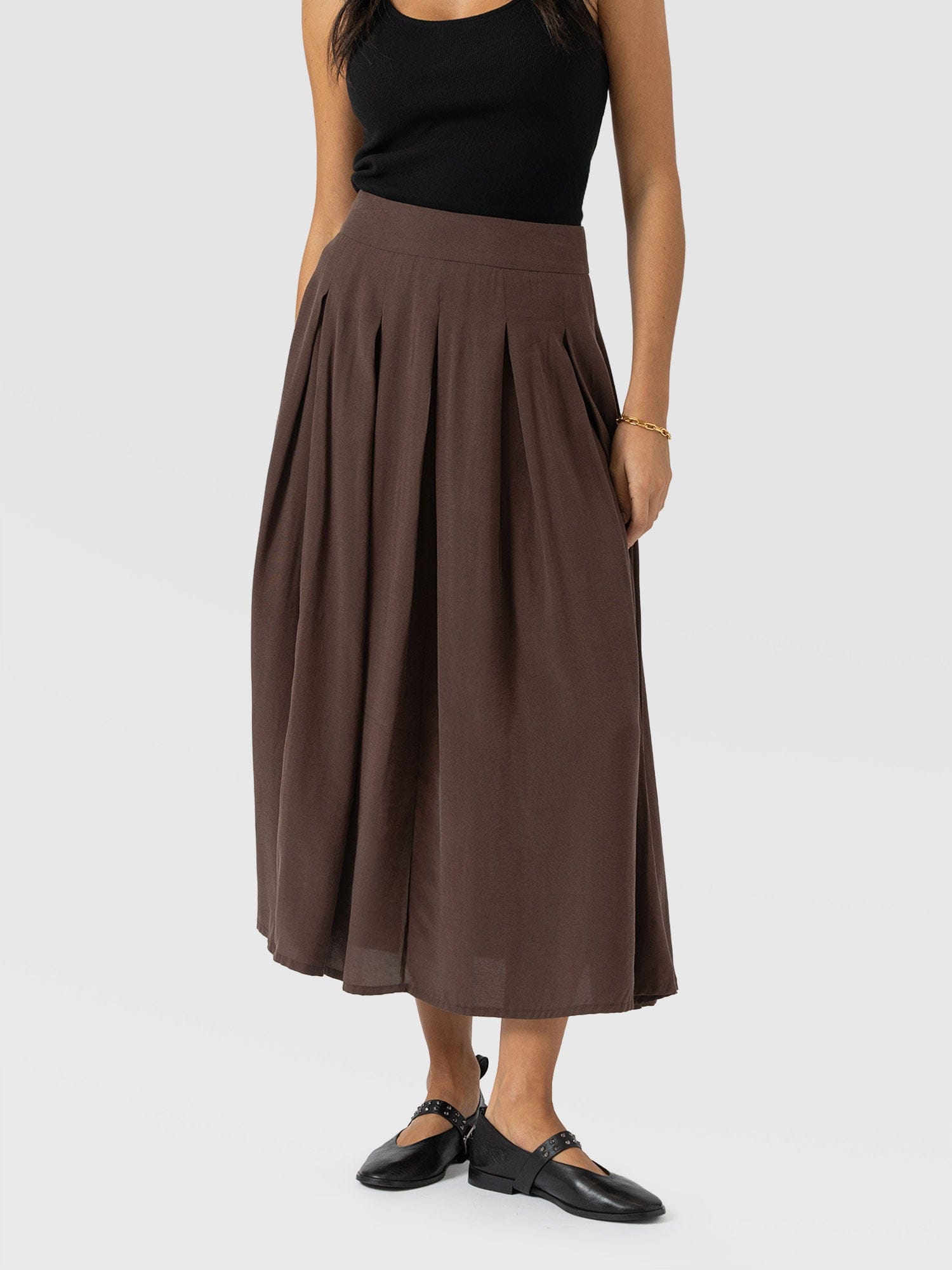 Eliza Pleated Skirt - Brown - Image 4