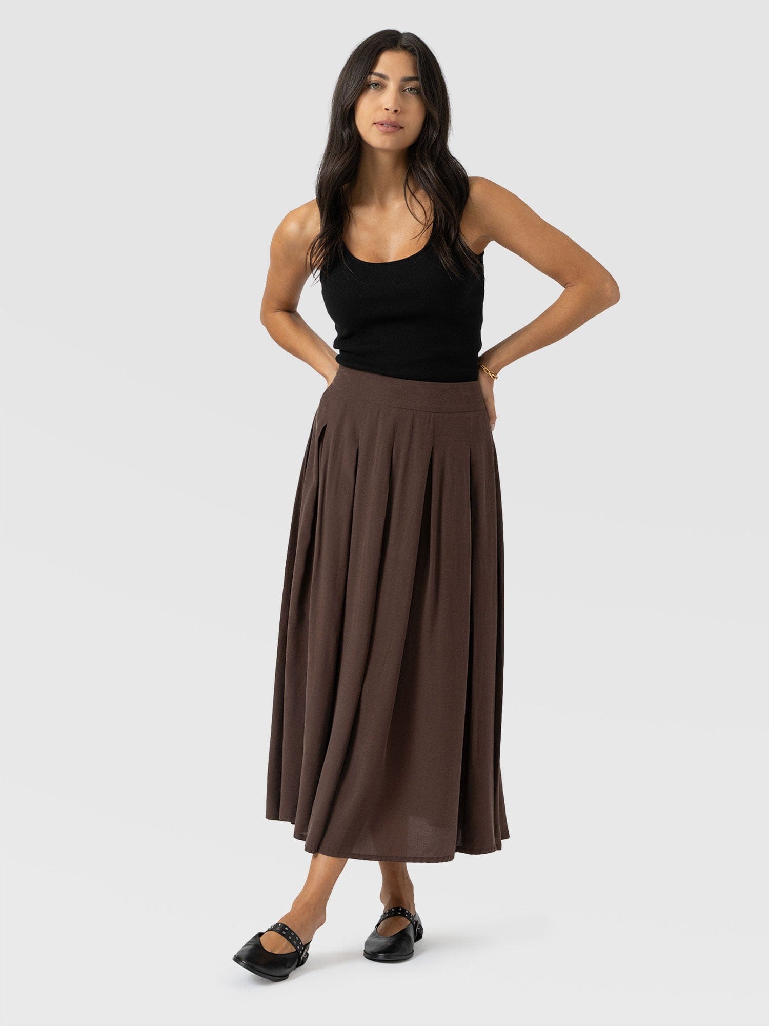 Eliza Pleated Skirt - Brown - Image 3