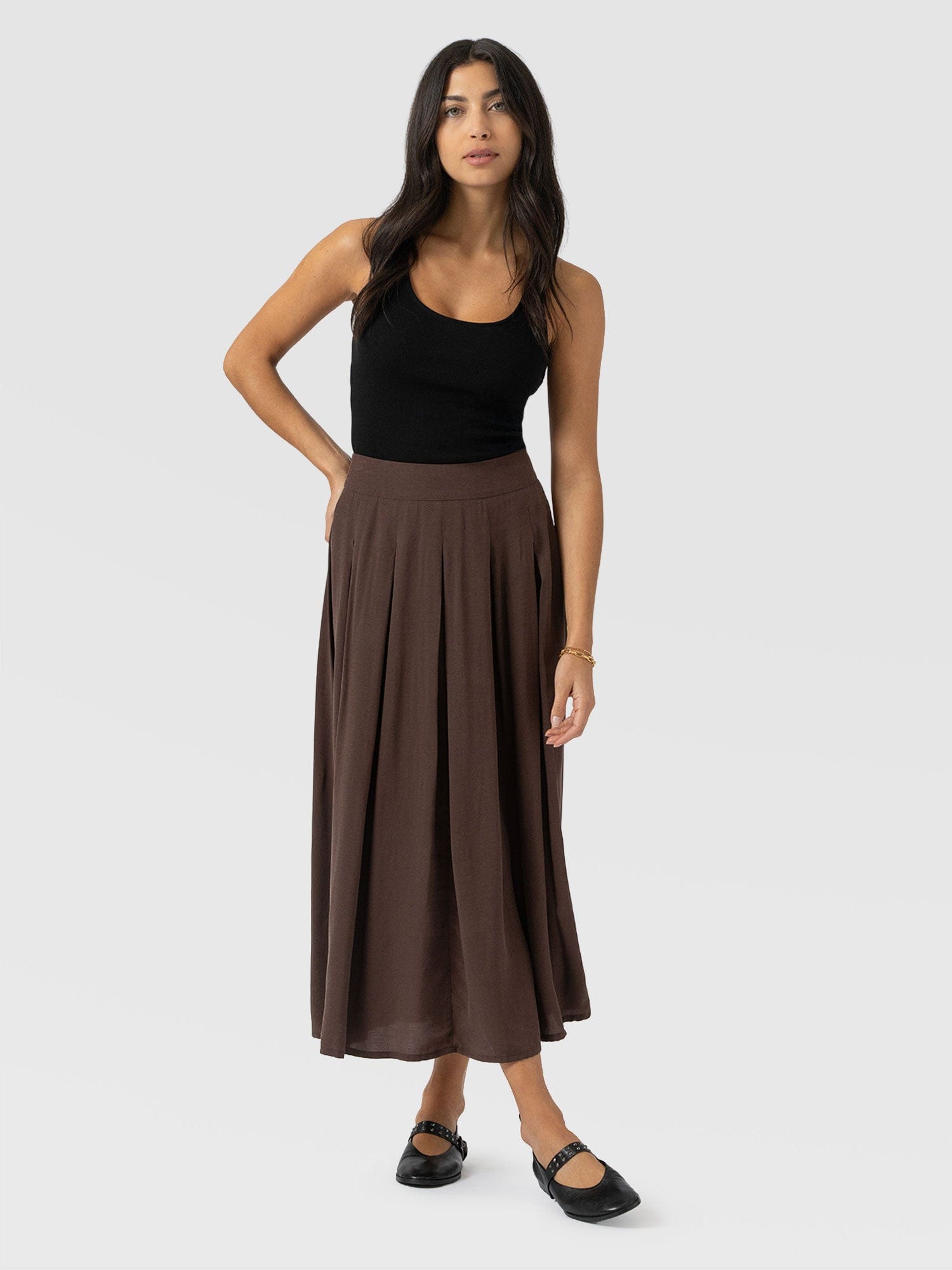 Eliza Pleated Skirt - Brown - Image 2