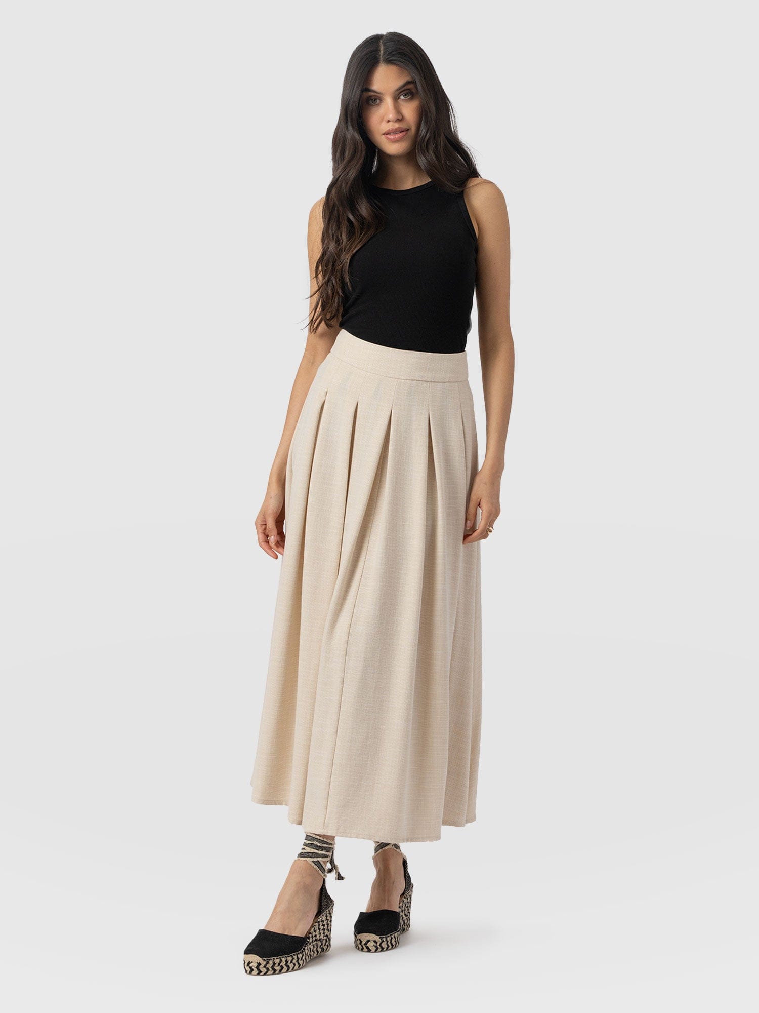 Eliza Pleated Skirt - Cream - Image 3