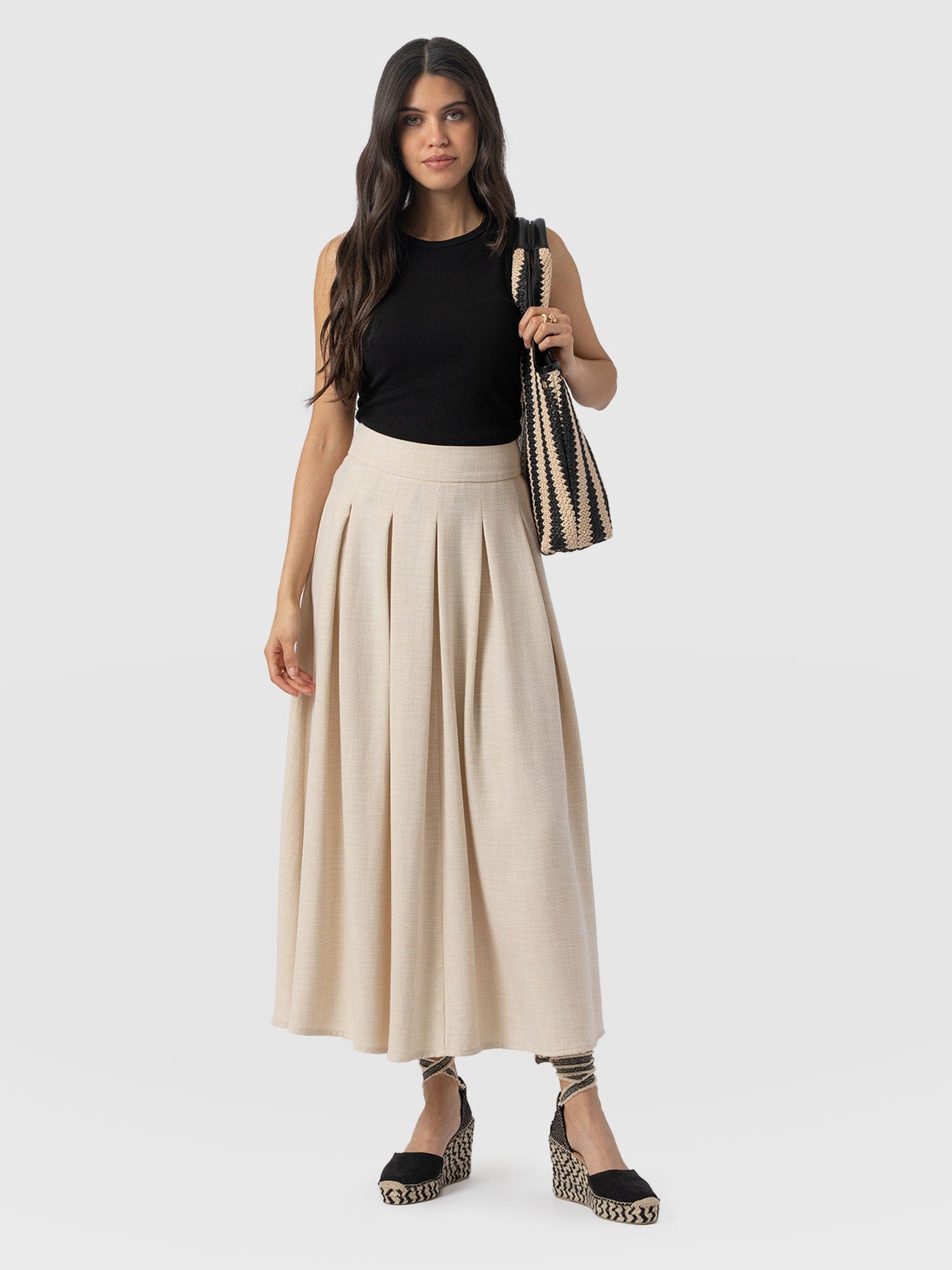Eliza Pleated Skirt - Cream - Image 2