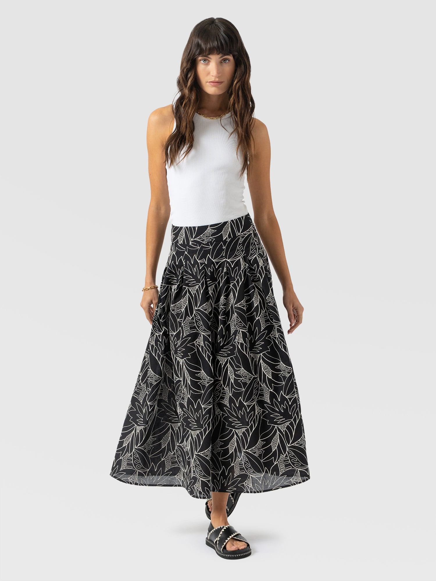 Eliza Pleated Skirt - Black Embroidered - Image 2