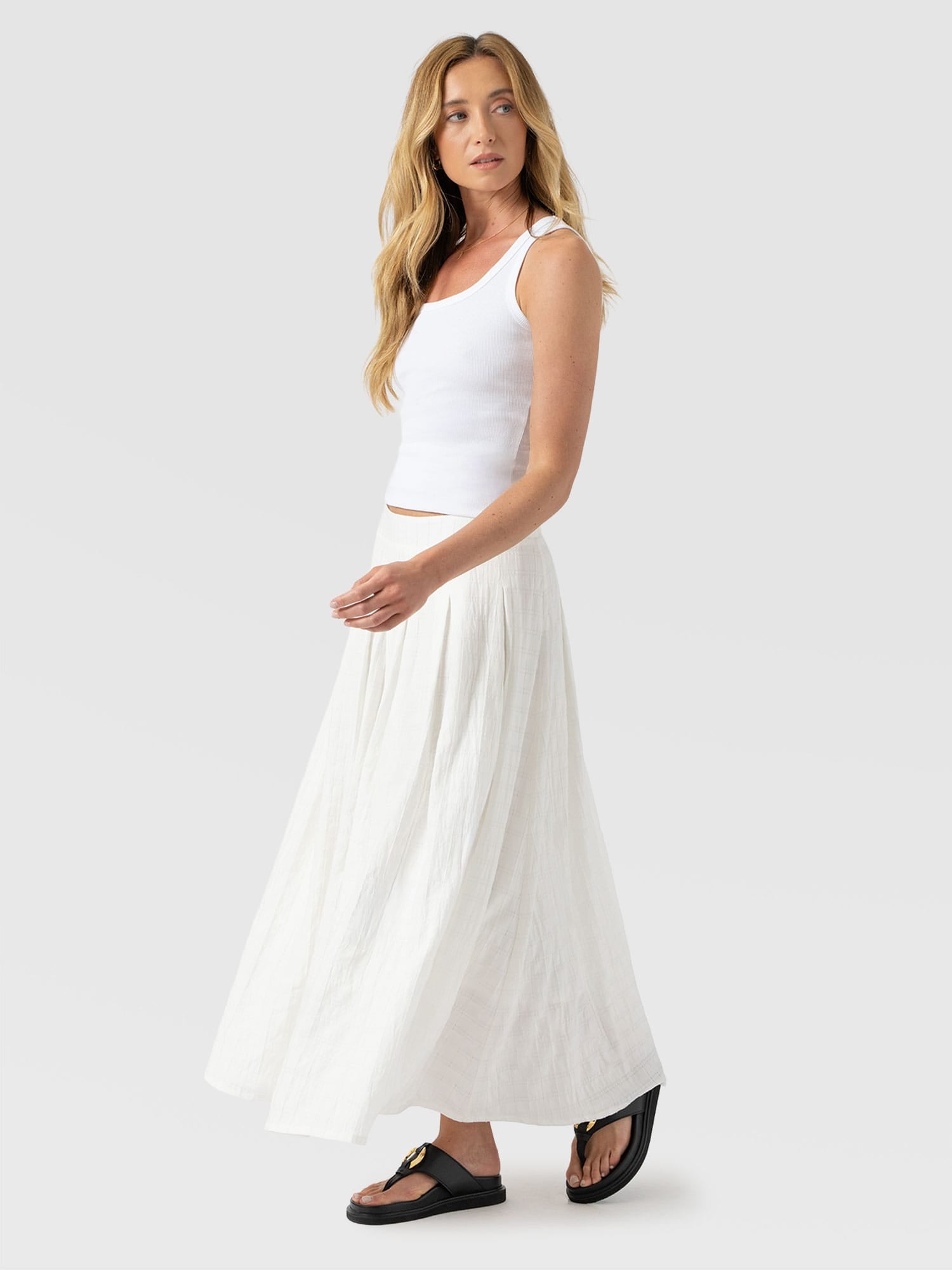 Eliza Pleated Skirt - White Textured - Image 2