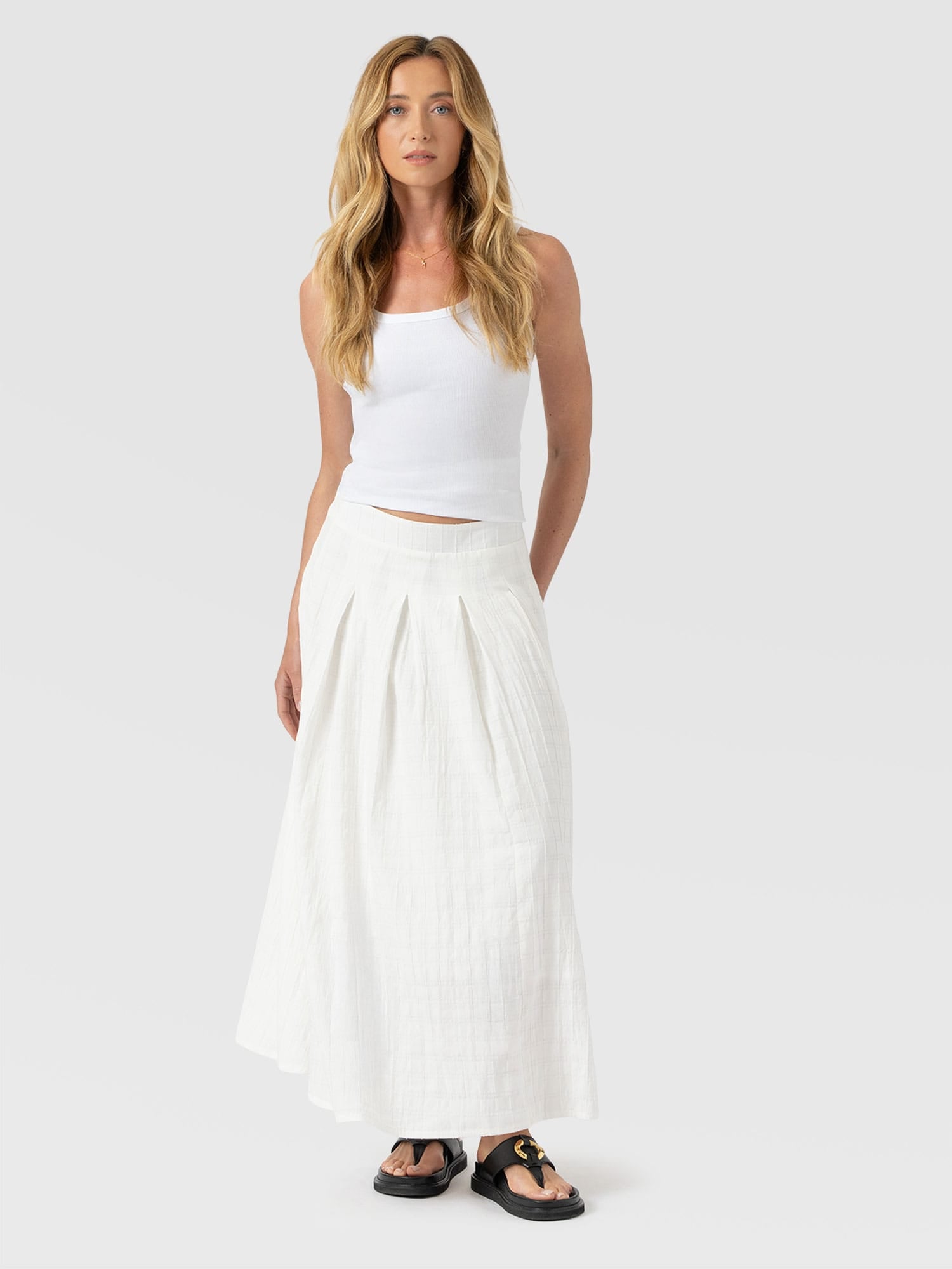Eliza Pleated Skirt - White Textured