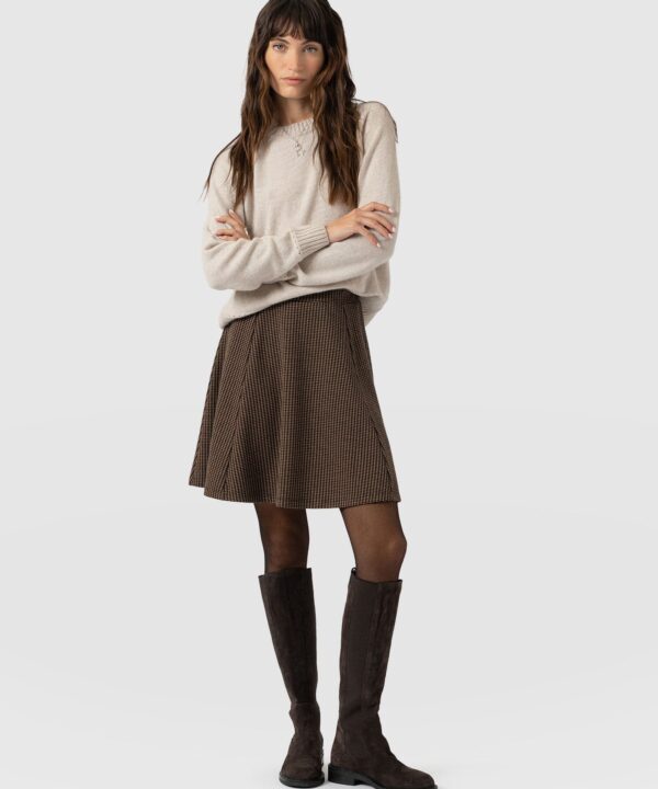 Macie Mini Skirt - Brown Mini Houndstooth
