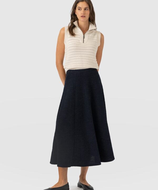 Neve Fit & Flare Skirt - Navy Boucle