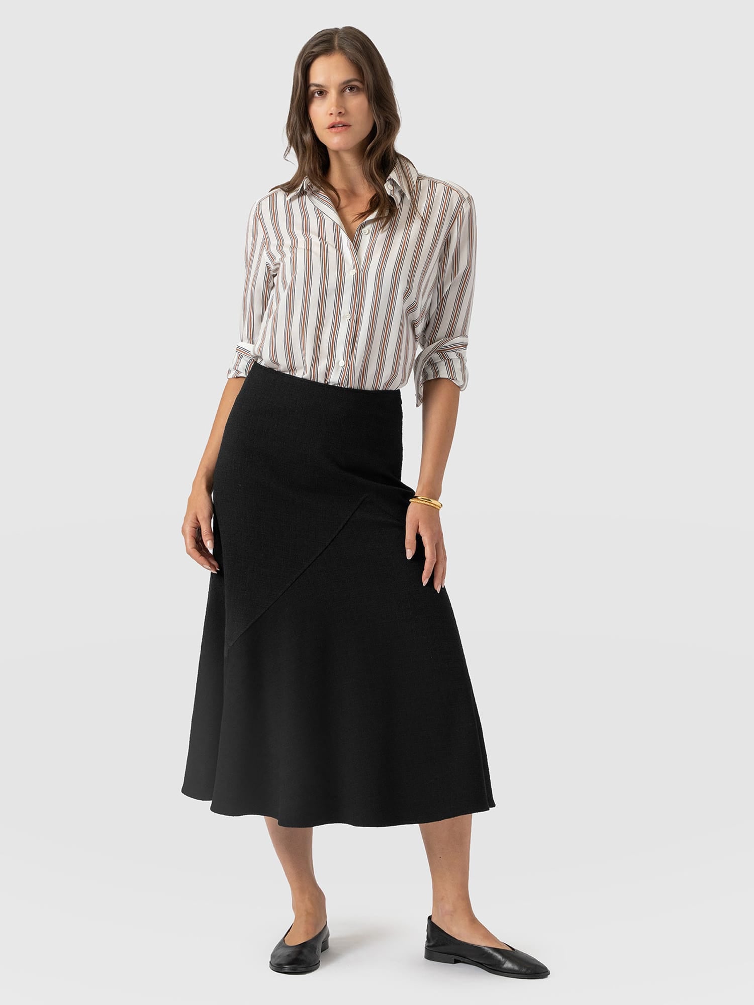 Piper Panelled Skirt - Black Boucle - Image 2