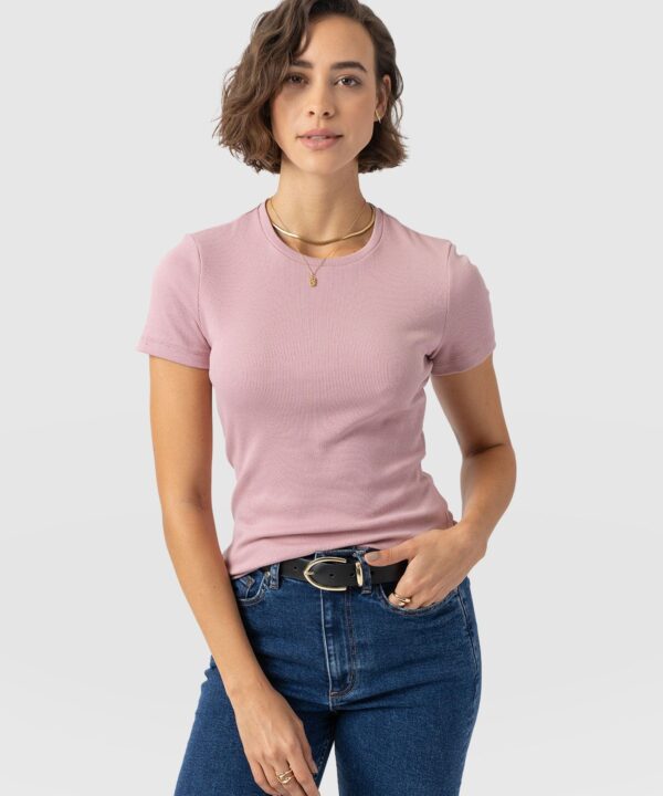 Ribbed Short Sleeve Tee - Pale Pink