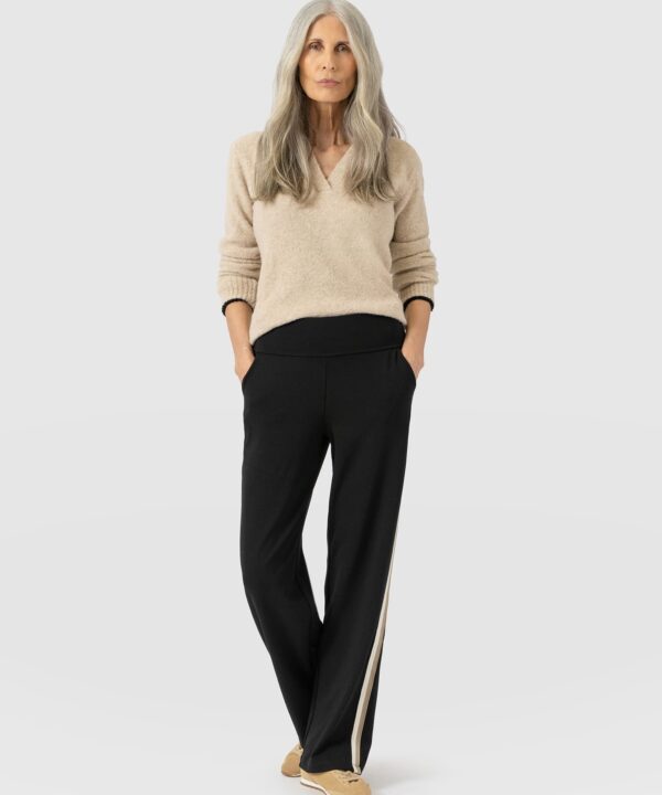 Runway Pant - Black - Cream/Beige Stripe