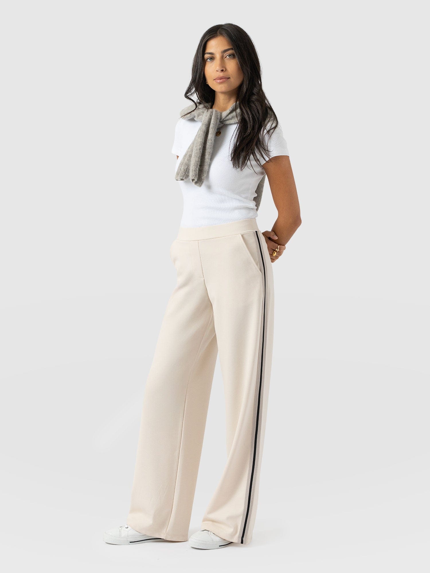 Hoxton Straight Leg Pant - Cream - Black Stripe - Image 6