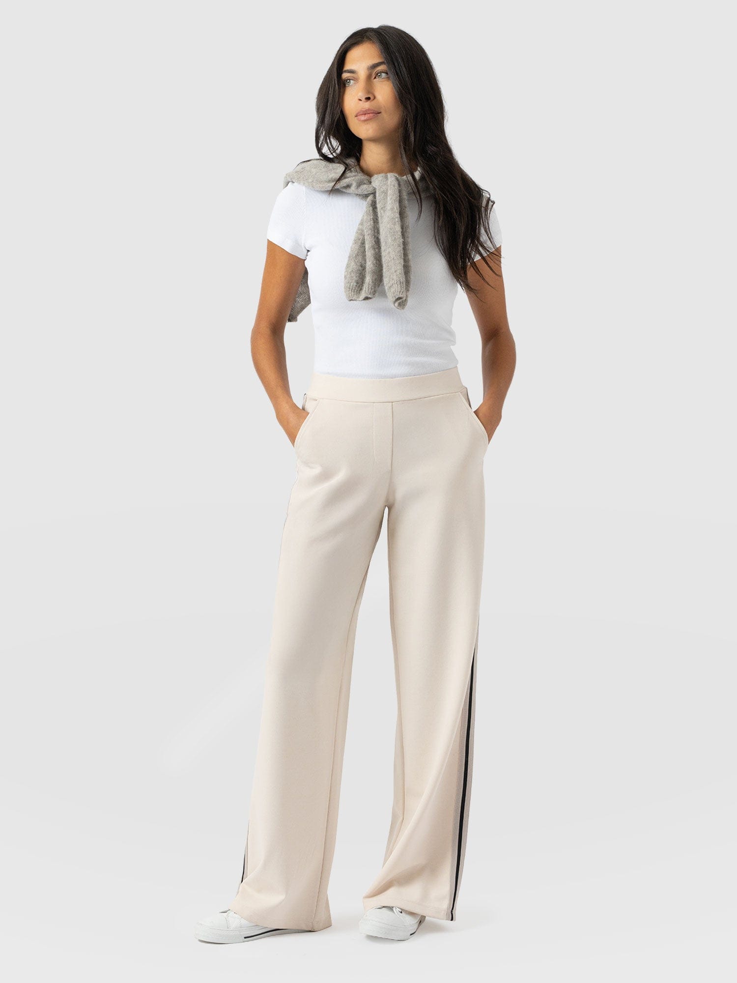 Hoxton Straight Leg Pant - Cream - Black Stripe - Image 3