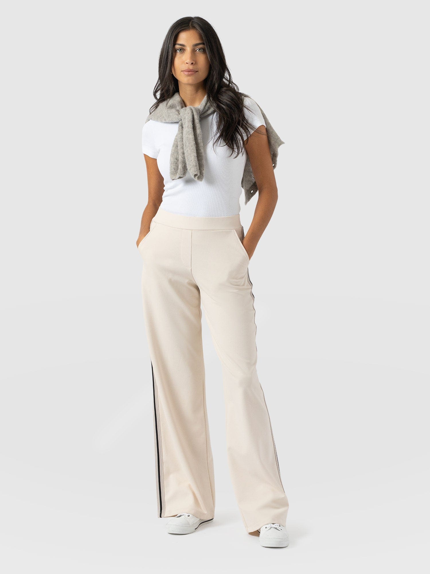 Hoxton Straight Leg Pant - Cream - Black Stripe