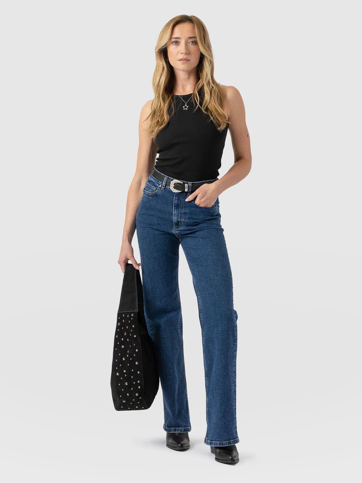 Wide Leg Jeans - Mid Blue - Image 3