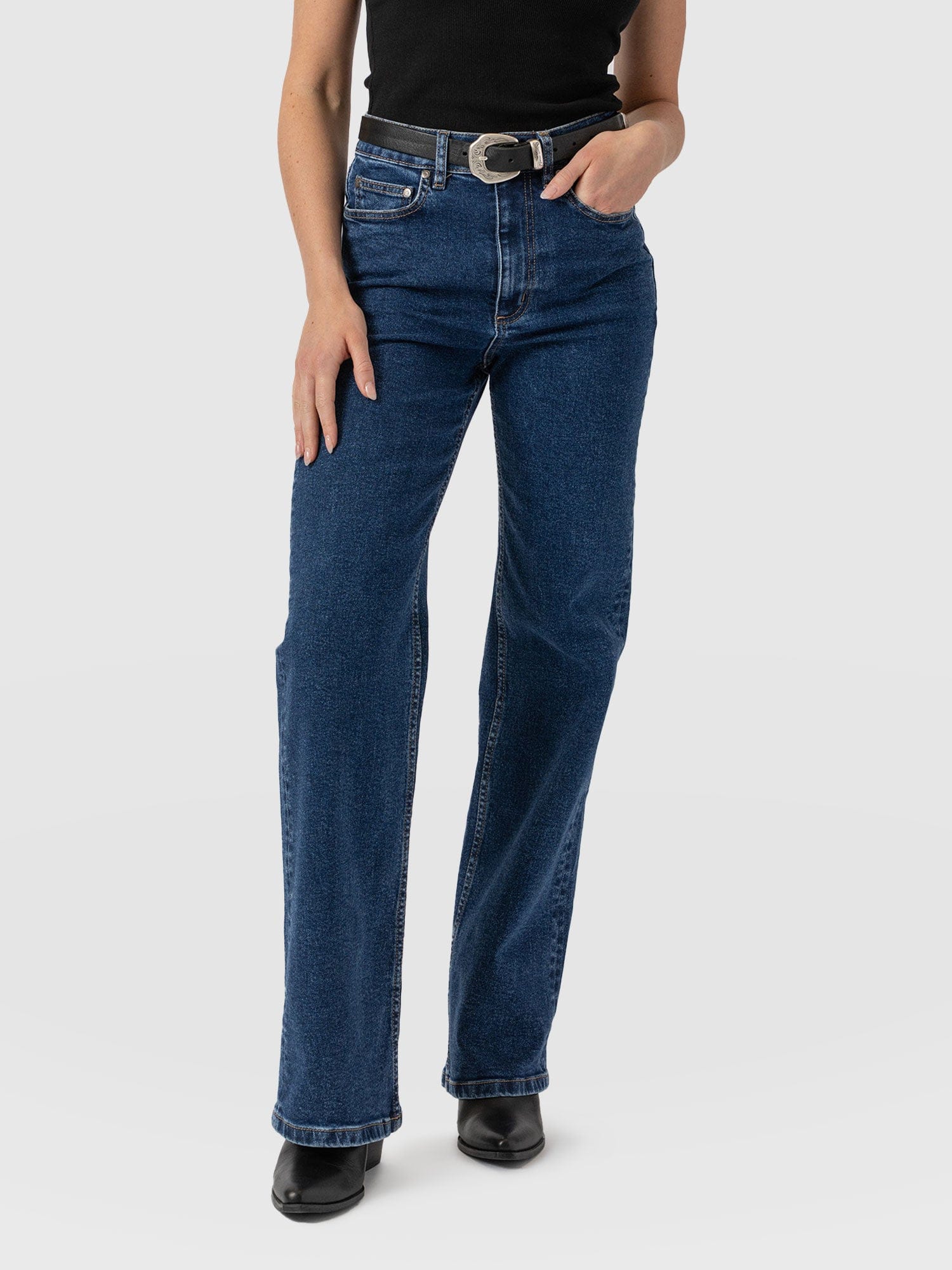 Wide Leg Jeans - Mid Blue - Image 4